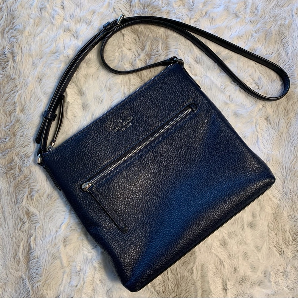 Kate Spade Jackson Crossbody Purse Bag, Navy Blue Pebbled Leather